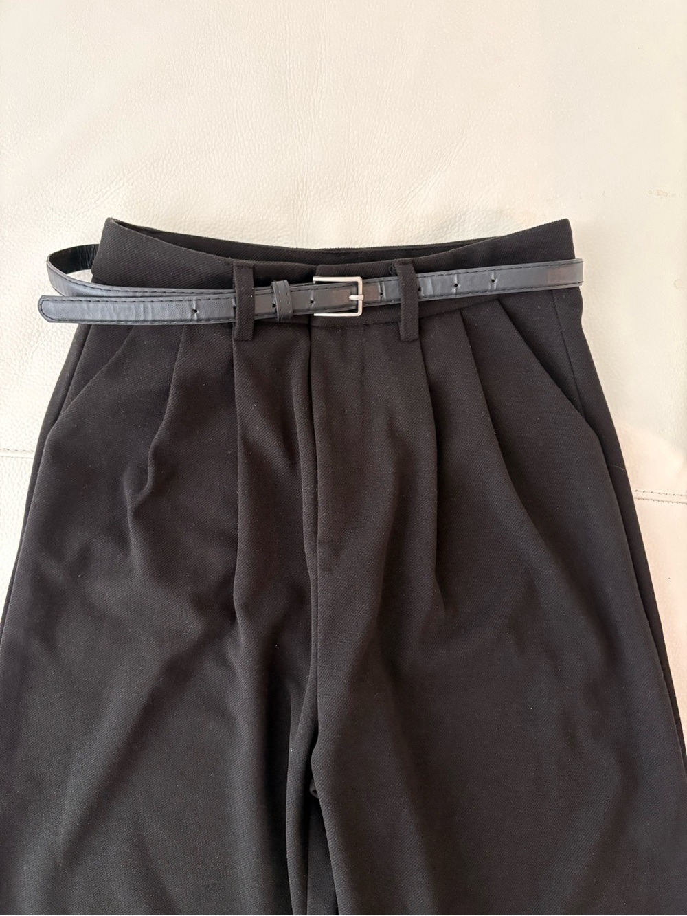 OAK + FORT Black High-Waist Trousers with Slim Belt